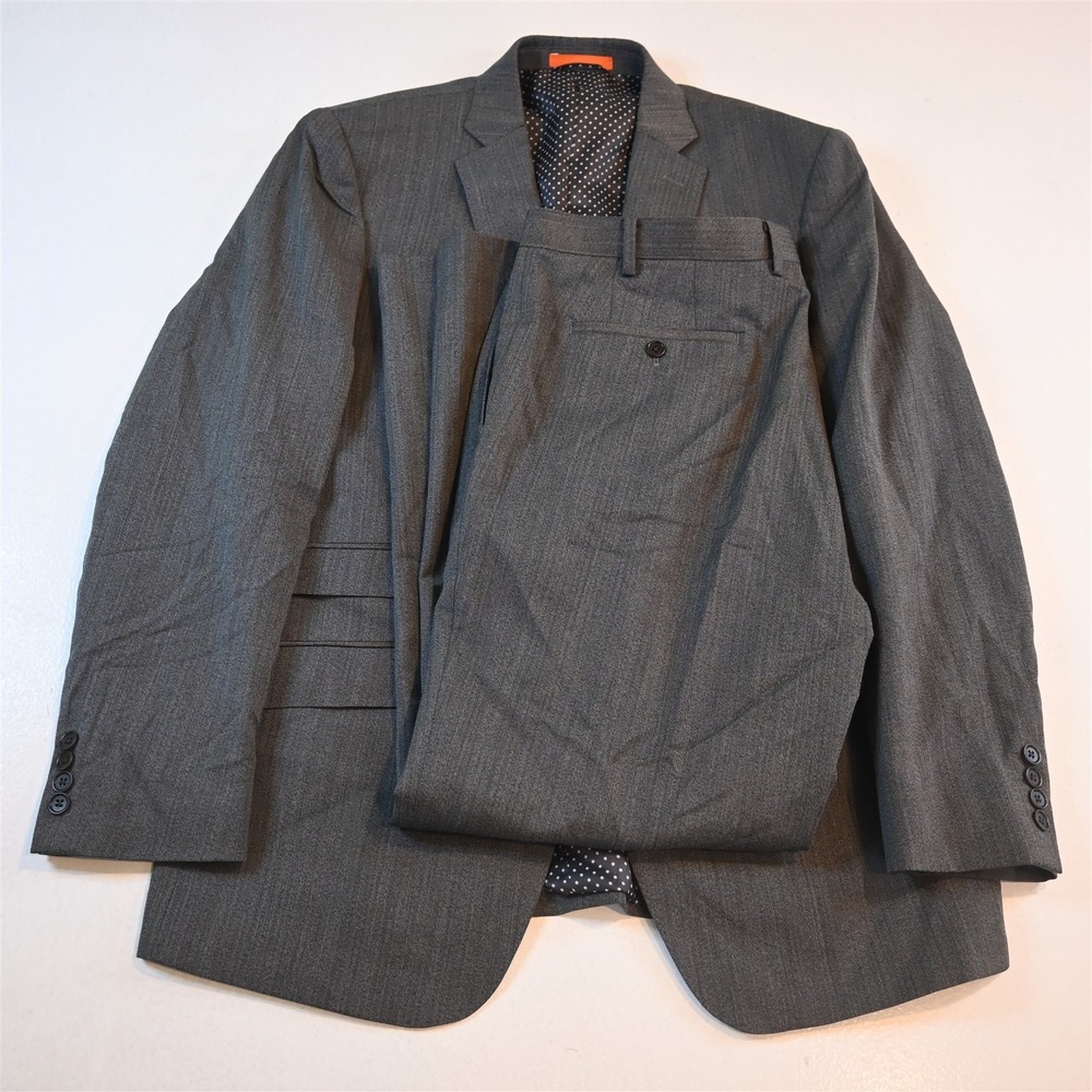 Tallia 44R 36x30 Gray Herringbone 100% Wool‎ Mens Jacket Pants Suit